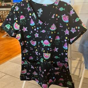 Meraki Sport Black and Pink Scrub Top